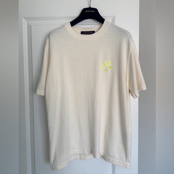 Authentic Louis Vuitton Cream Short-Sleeve Tee with Pin Logo